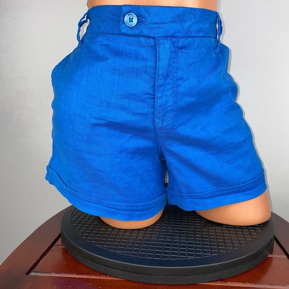 Level 99 Anthropologie 28 Blue Fin Linen Tencel Blend Cuffed Short Summer